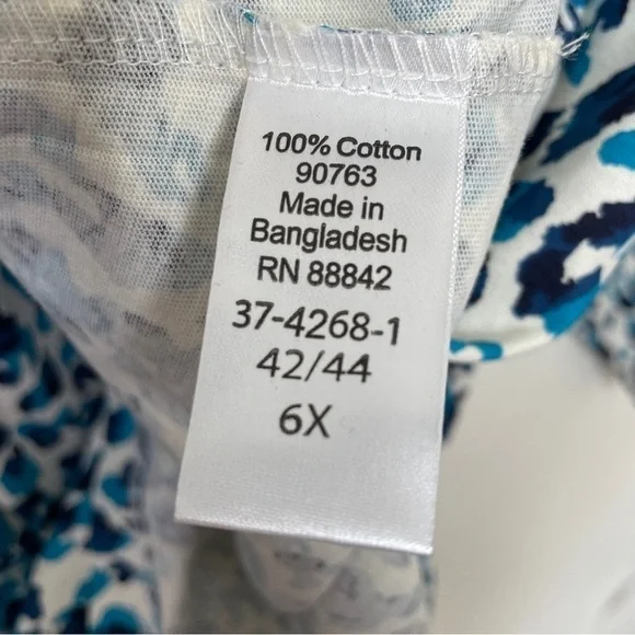 Roaman's Blue Leopard Print Cotton Long Sleeve V Neck Shirt 6X - Picture 7 of 7